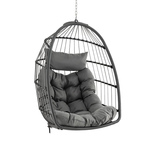 Hanging Egg Chair with Head Pillow and Large Seat Cushion-Gray Kids Crystal