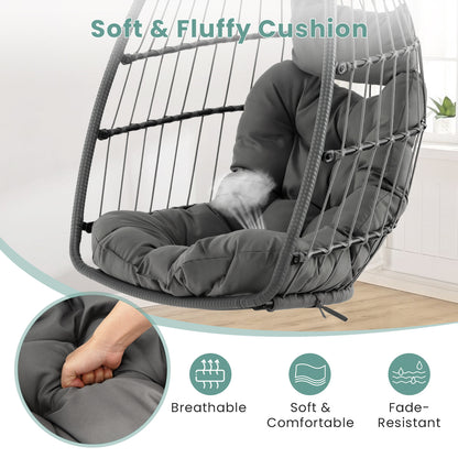 Hanging Egg Chair with Head Pillow and Large Seat Cushion-Gray