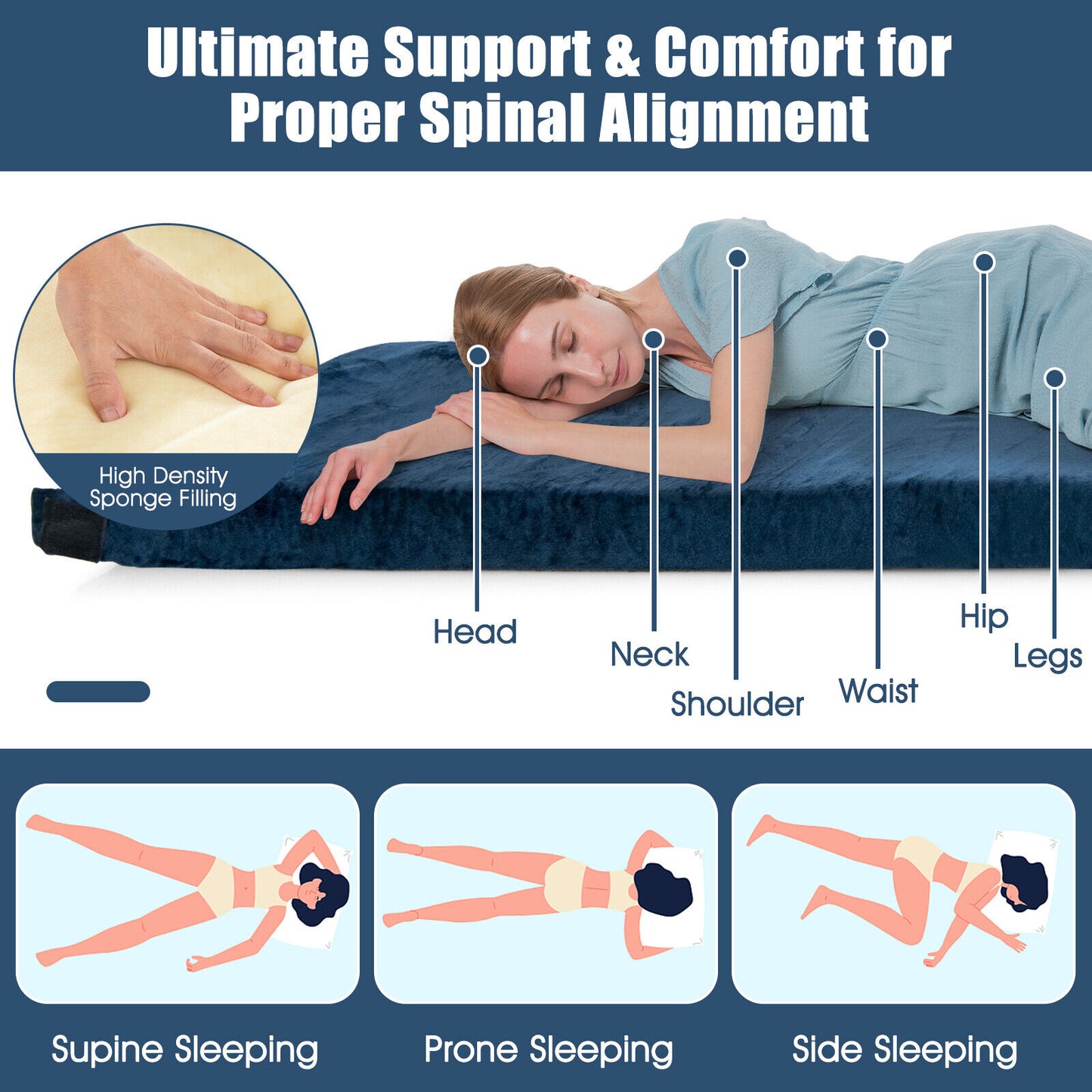Lightweight Portable Memory Camping Mattress with Carrying Bag-Navy Kids Crystal