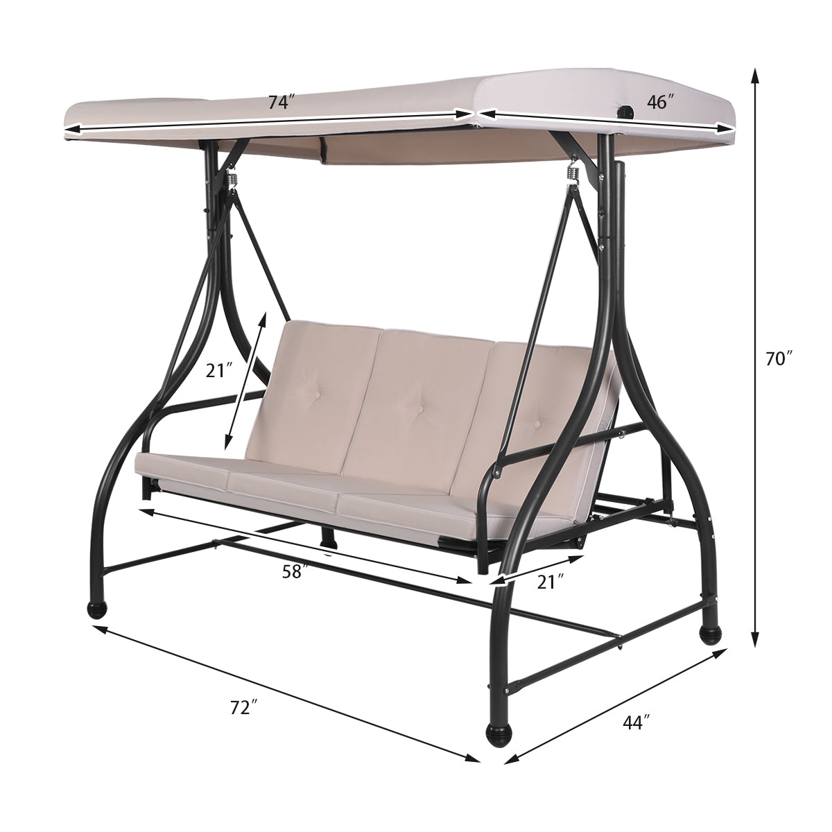 3 Seats Converting Outdoor Swing Canopy Hammock with Adjustable Tilt Canopy-Beige Kids Crystal