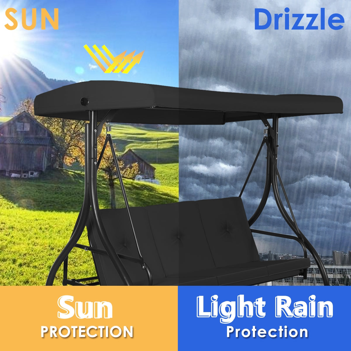 3 Seats Converting Outdoor Swing Canopy Hammock with Adjustable Tilt Canopy-Black Kids Crystal