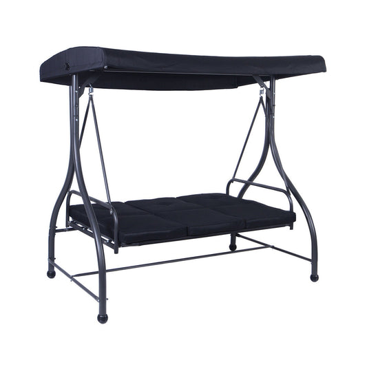 3 Seats Converting Outdoor Swing Canopy Hammock with Adjustable Tilt Canopy-Black Kids Crystal
