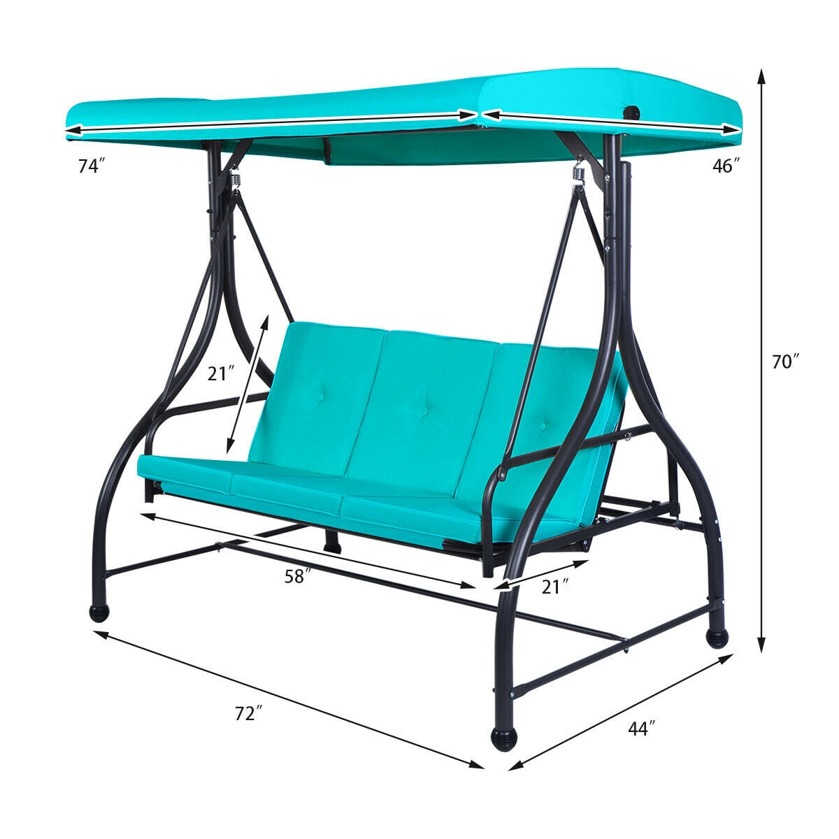 3 Seats Converting Outdoor Swing Canopy Hammock with Adjustable Tilt Canopy-Turquoise Kids Crystal