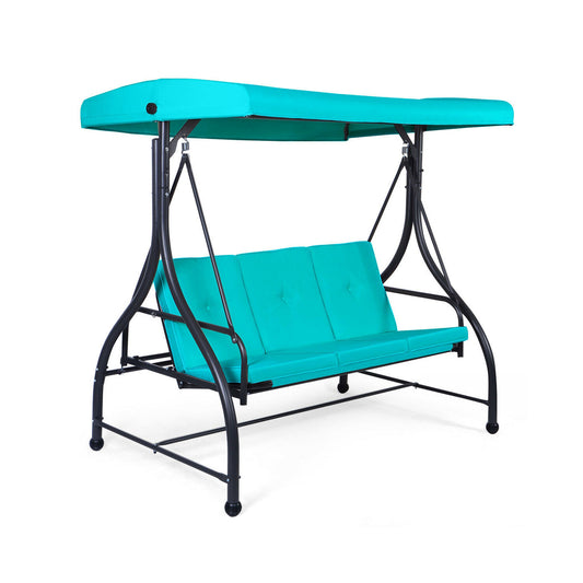 3 Seats Converting Outdoor Swing Canopy Hammock with Adjustable Tilt Canopy-Turquoise Kids Crystal