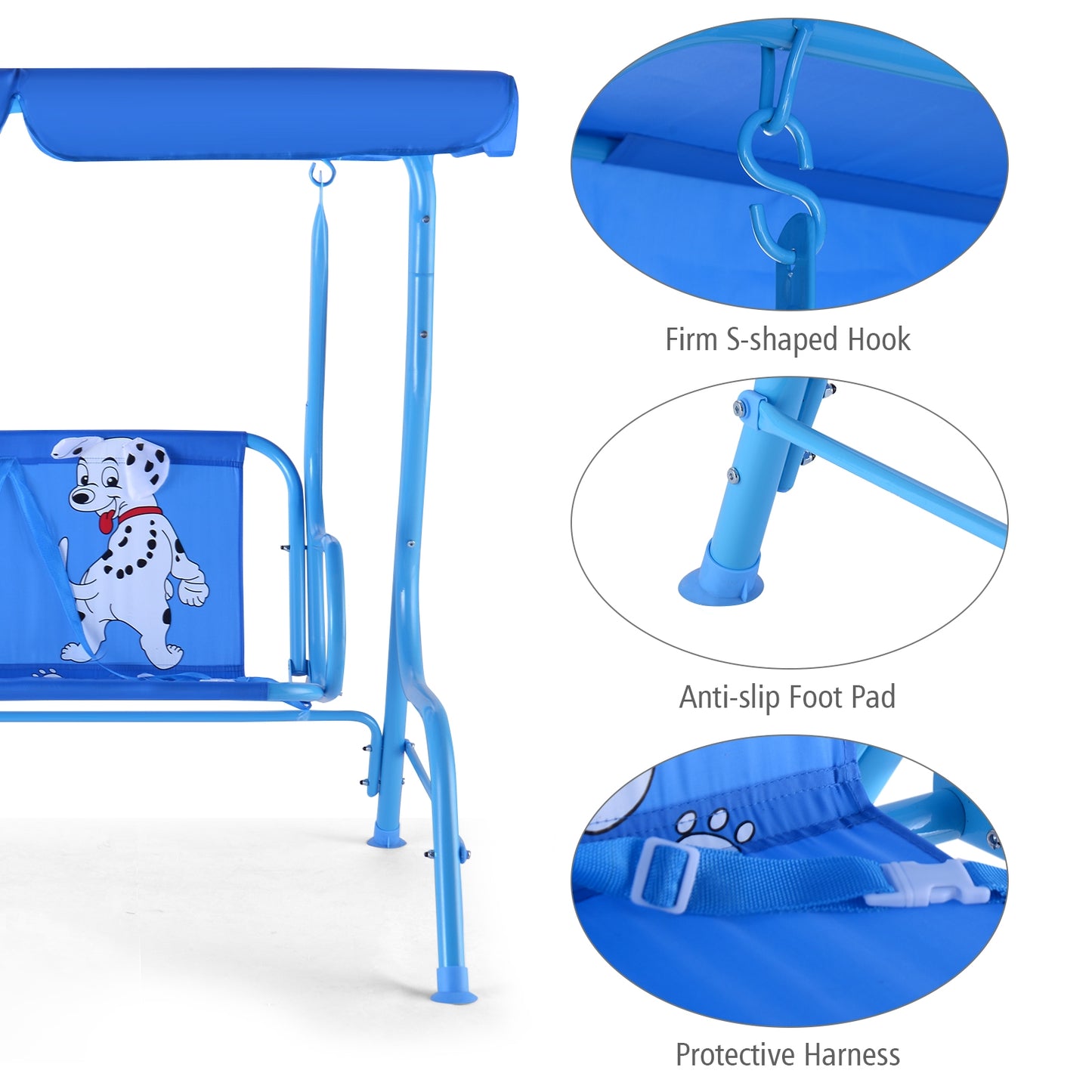 Outdoor Kids Patio Swing Bench with Canopy 2 Seats Kids Crystal