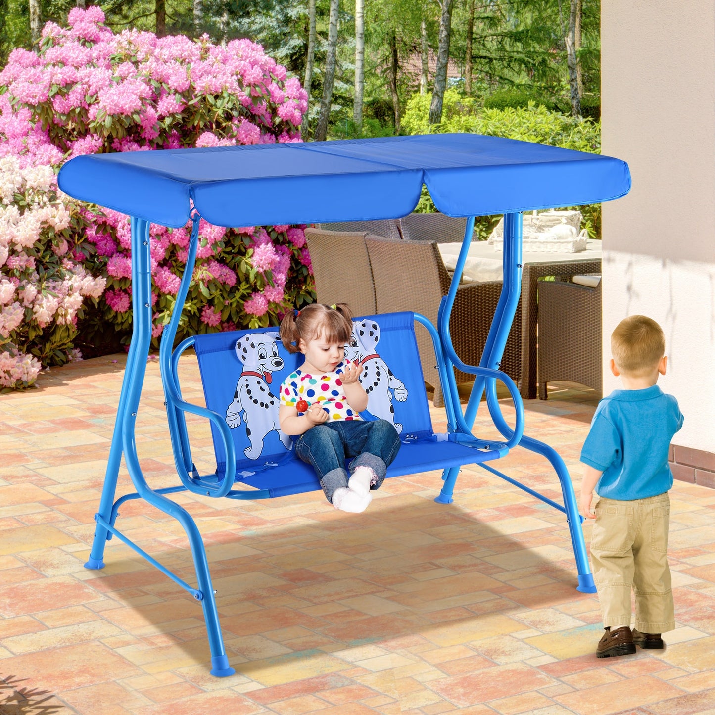 Outdoor Kids Patio Swing Bench with Canopy 2 Seats Kids Crystal
