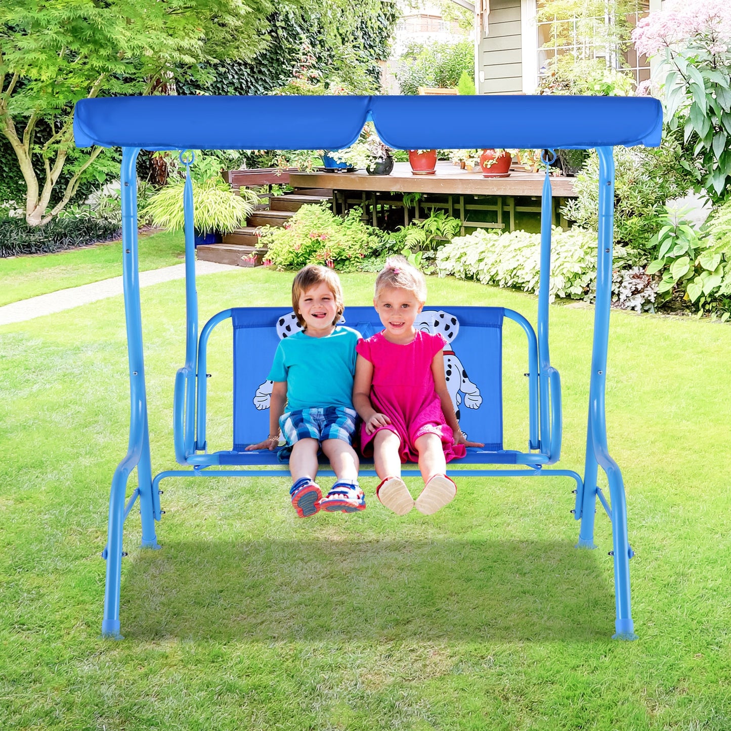 Outdoor Kids Patio Swing Bench with Canopy 2 Seats Kids Crystal
