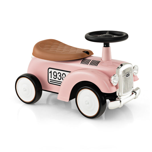 Kids Sit to Stand Vehicle with Working Steering Wheel and Under Seat Storage-Pink Kids Crystal