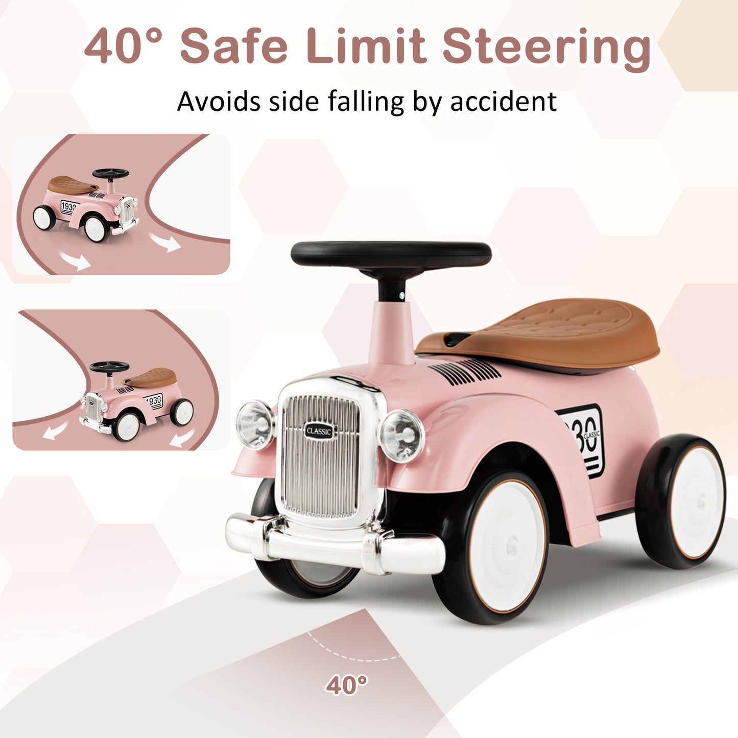 Kids Sit to Stand Vehicle with Working Steering Wheel and Under Seat Storage-Pink Kids Crystal