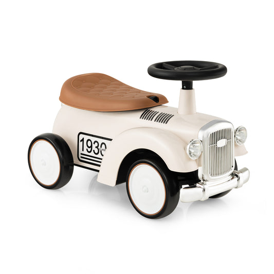 Kids Sit to Stand Vehicle with Working Steering Wheel and Under Seat Storage-White Kids Crystal