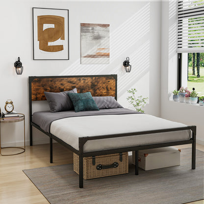 Platform Full/Queen Bed with Rustic Headboard and Footboard-Full Size
