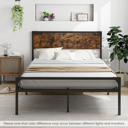 Platform Full/Queen Bed with Rustic Headboard and Footboard-Full Size
