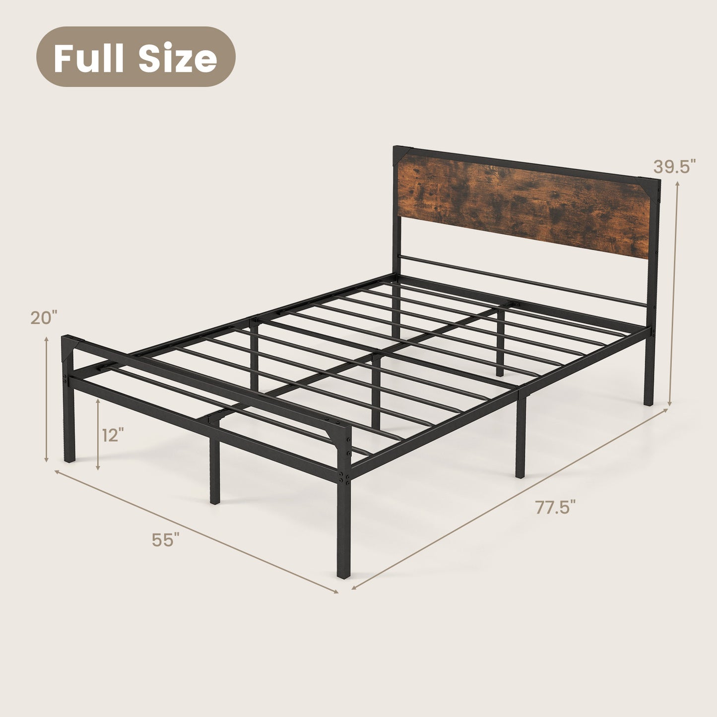 Platform Full/Queen Bed with Rustic Headboard and Footboard-Full Size Kids Crystal