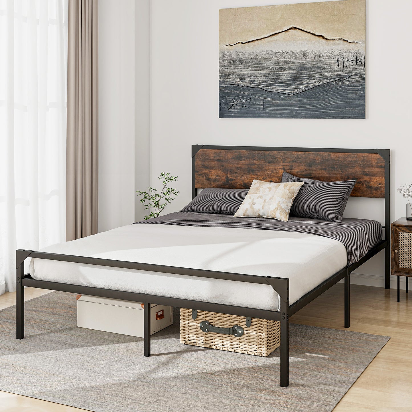 Platform Full/Queen Bed with Rustic Headboard and Footboard-Queen Size Kids Crystal