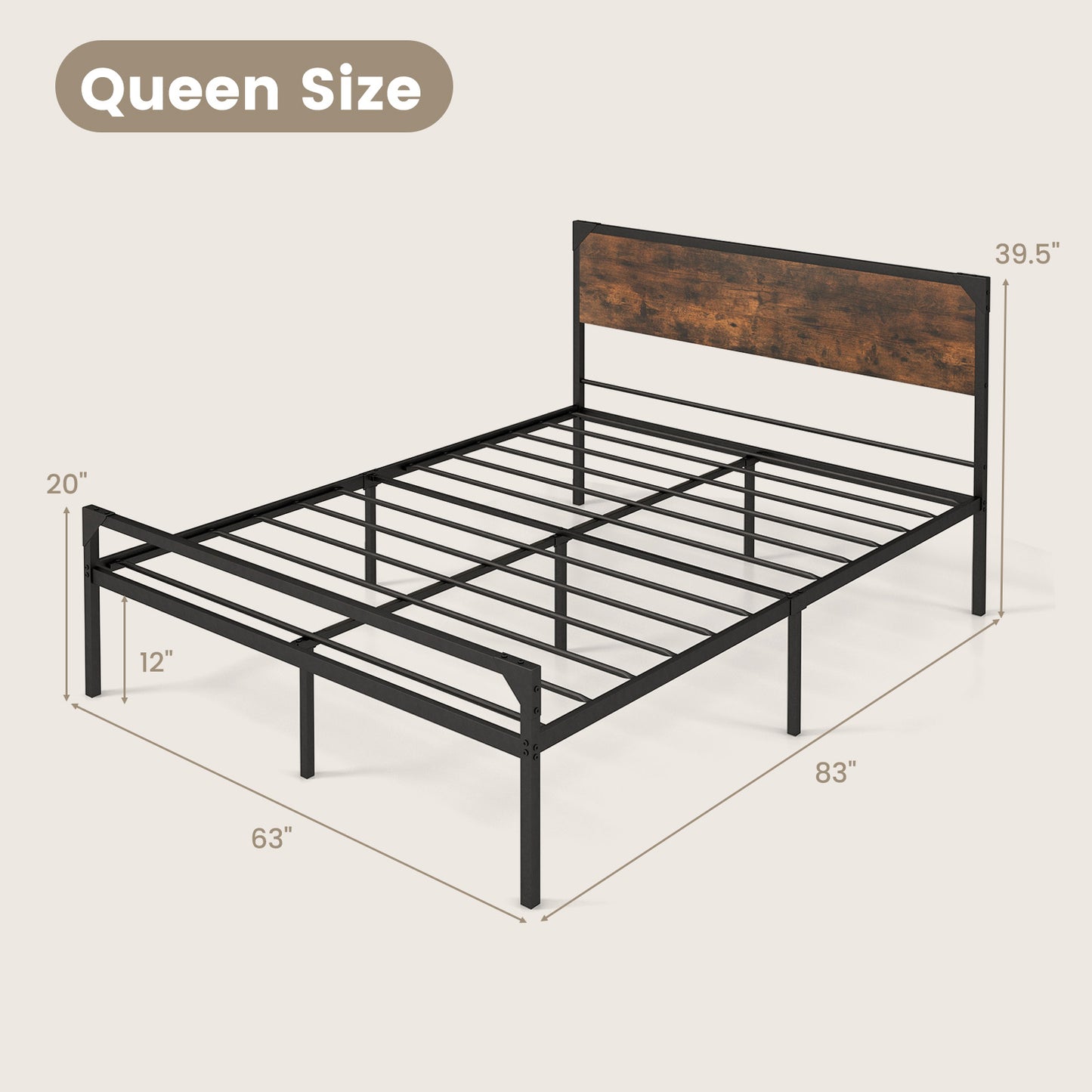 Platform Full/Queen Bed with Rustic Headboard and Footboard-Queen Size Kids Crystal