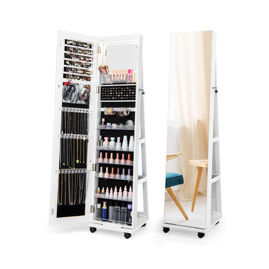 64 Inches Lockable Jewelry Cabinet Armoire with Built-in Makeup Mirror-White Kids Crystal