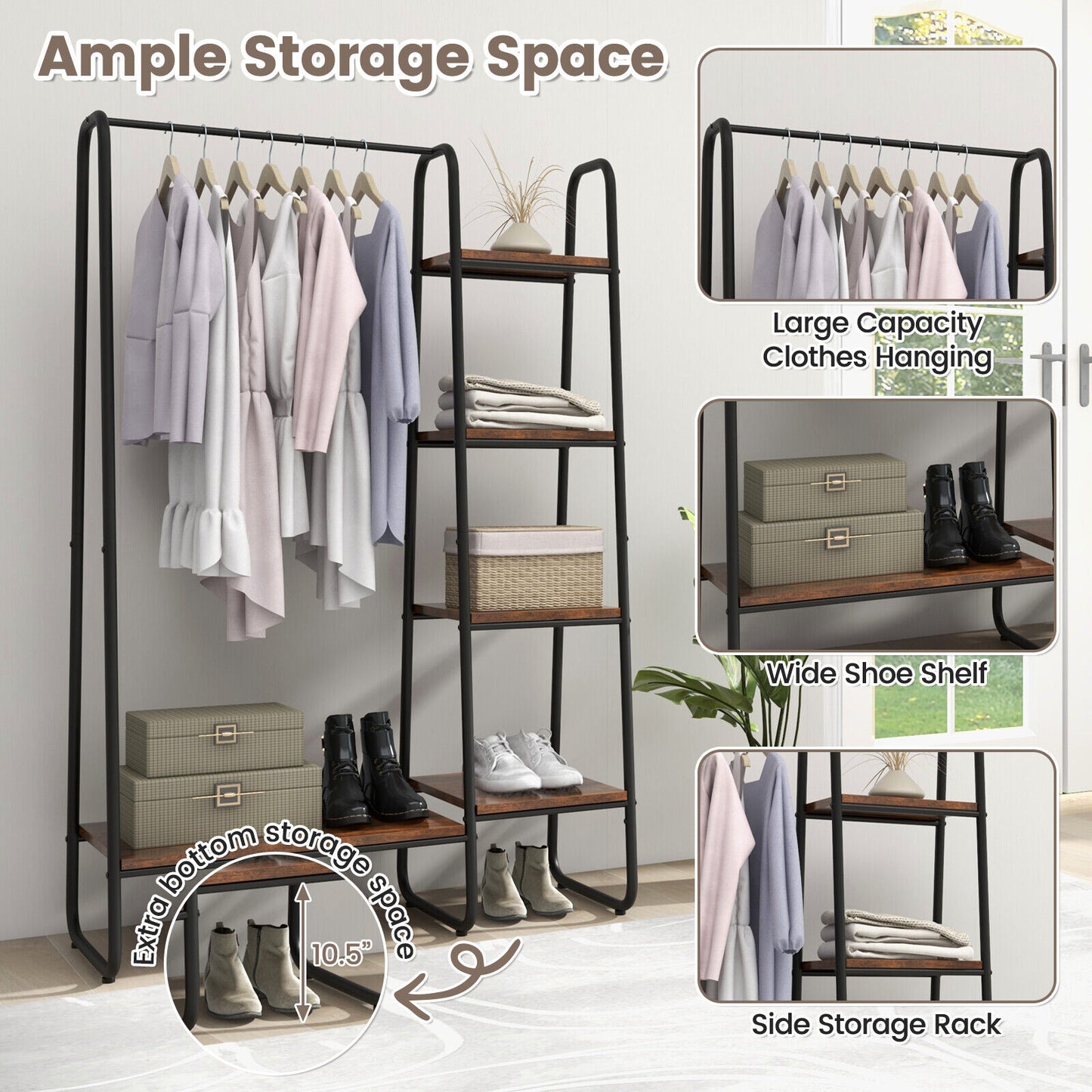 Clothes Rack Free Standing Storage Tower with Metal Frame Kids Crystal