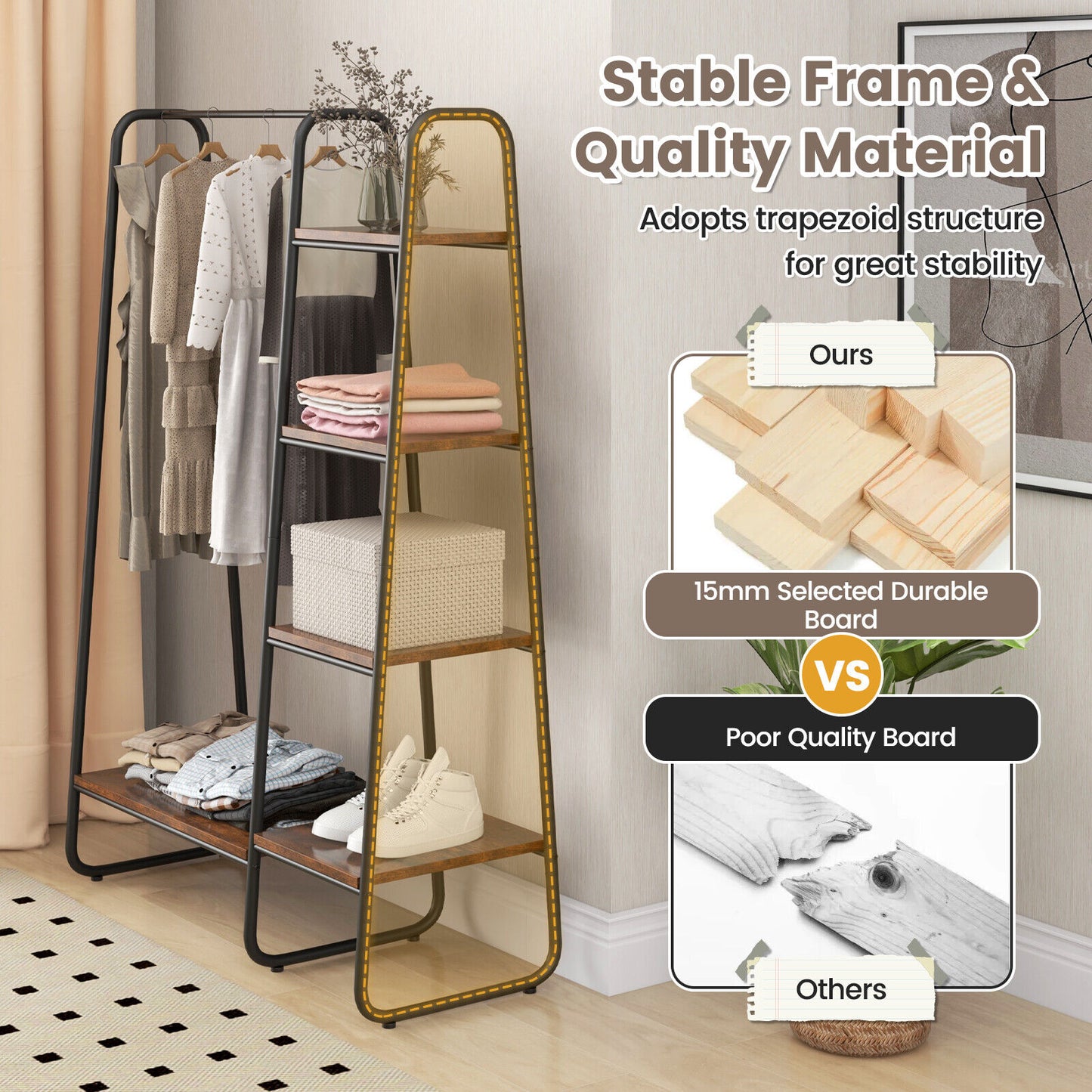 Clothes Rack Free Standing Storage Tower with Metal Frame Kids Crystal