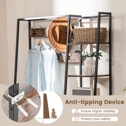 5-in-1 Entryway Hall Tree with Storage Bench with 9 Hooks-Rustic Brown