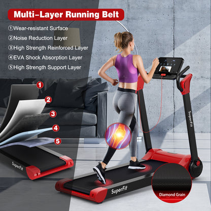 2.25 HP Electric Motorized Folding Running Treadmill Machine with LED Display and APP Control-Red