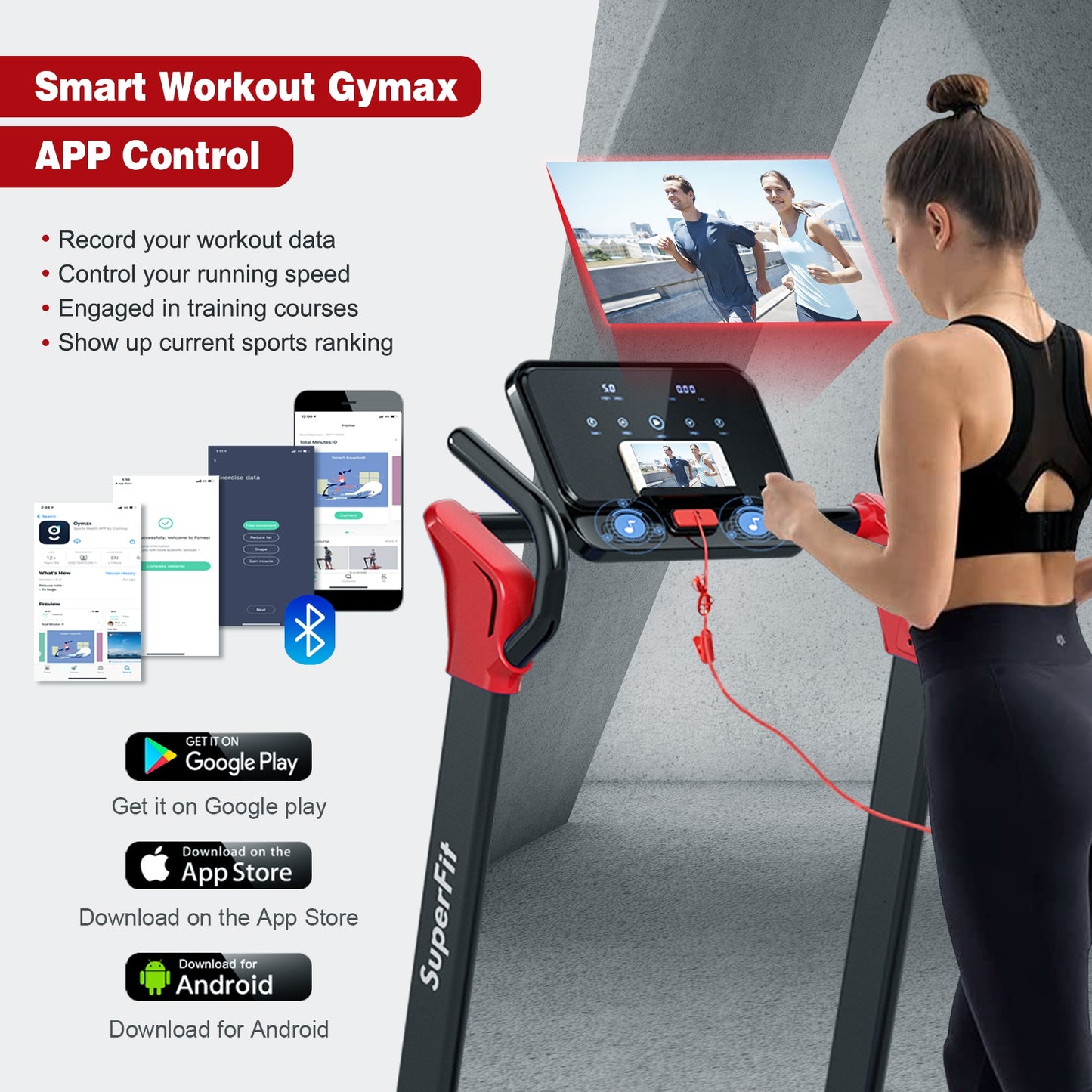 2.25 HP Electric Motorized Folding Running Treadmill Machine with LED Display and APP Control-Red Kids Crystal