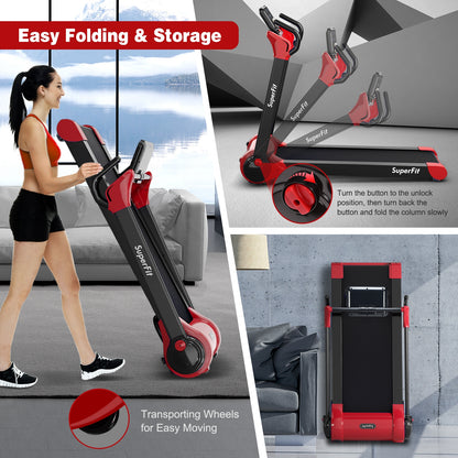 2.25 HP Electric Motorized Folding Running Treadmill Machine with LED Display and APP Control-Red