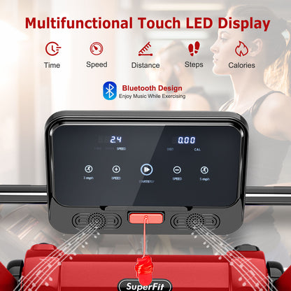 2.25 HP Electric Motorized Folding Running Treadmill Machine with LED Display and APP Control-Red