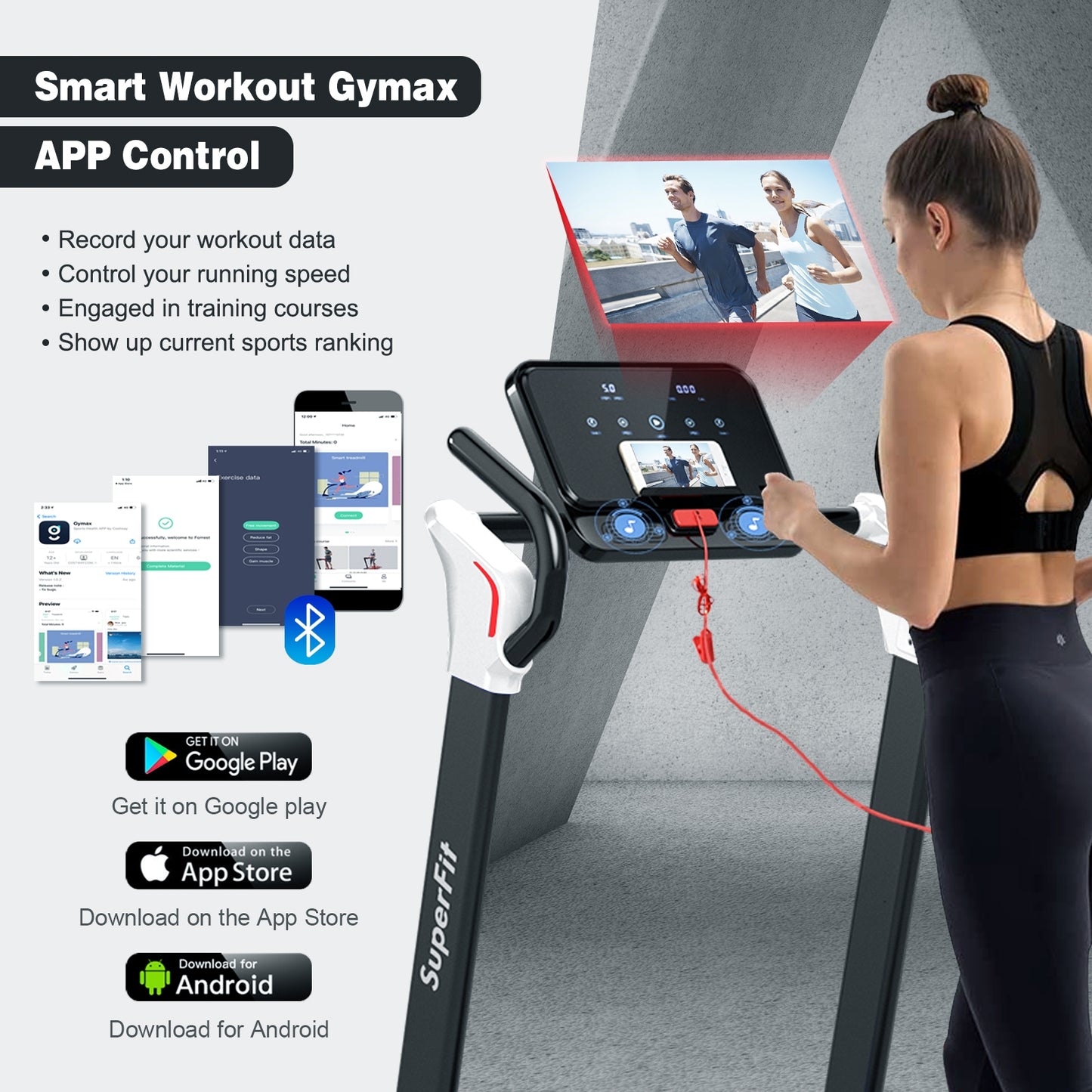 2.25 HP Electric Motorized Folding Running Treadmill Machine with LED Display and APP Control-White Kids Crystal