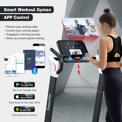 2.25 HP Electric Motorized Folding Running Treadmill Machine with LED Display and APP Control-White