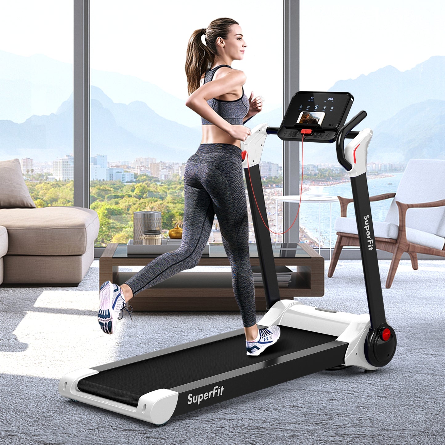 2.25 HP Electric Motorized Folding Running Treadmill Machine with LED Display and APP Control-White Kids Crystal
