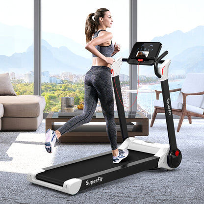 2.25 HP Electric Motorized Folding Running Treadmill Machine with LED Display and APP Control-White