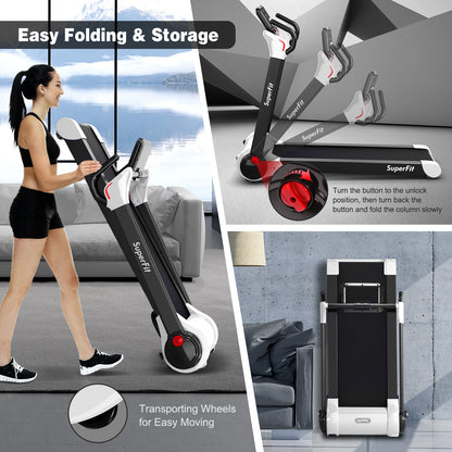 2.25 HP Electric Motorized Folding Running Treadmill Machine with LED Display and APP Control-White