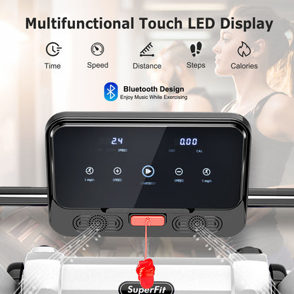 2.25 HP Electric Motorized Folding Running Treadmill Machine with LED Display and APP Control-White
