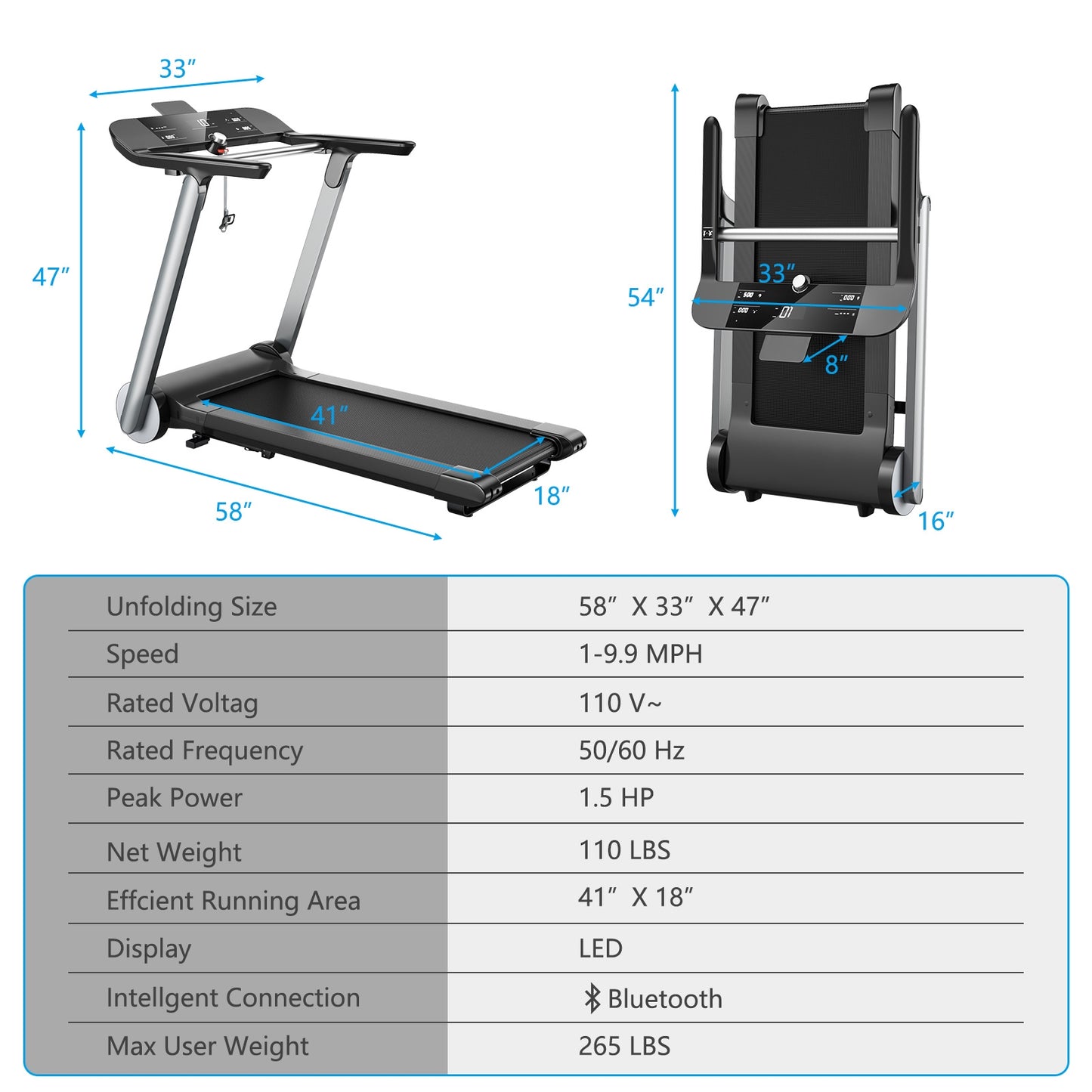 Italian Designed Folding Treadmill for Home Kids Crystal