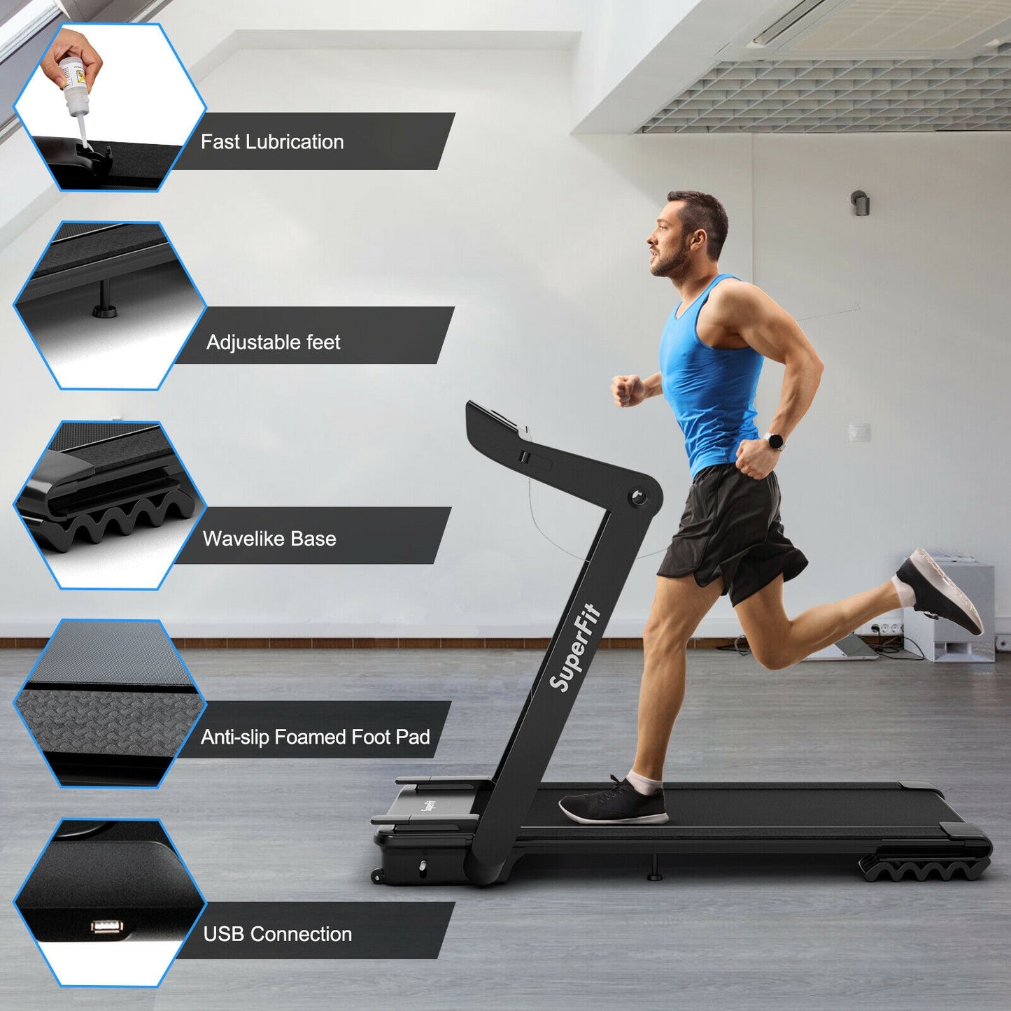 4.0HP Foldable Electric Treadmill Jogging Machine with Speaker LED-Black Kids Crystal