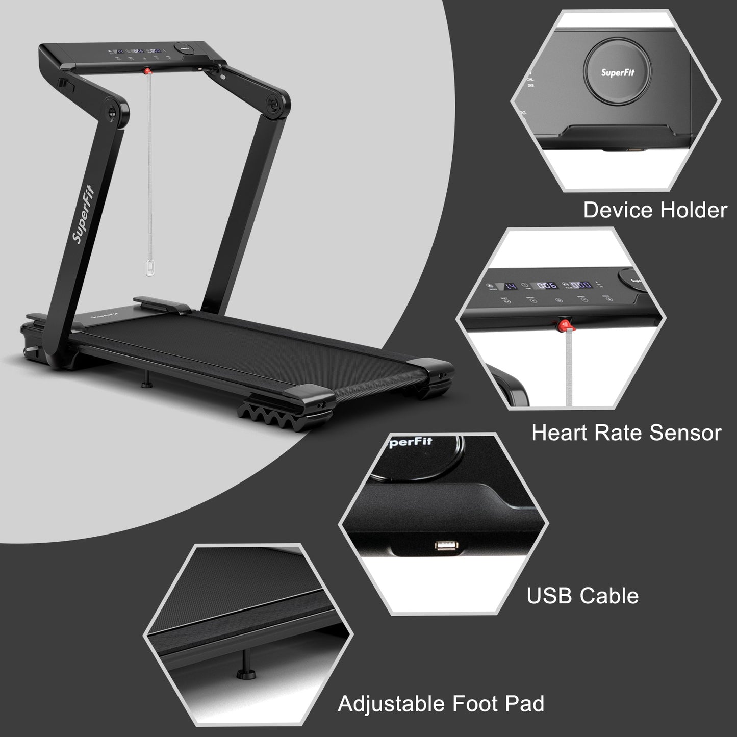4.0HP Foldable Electric Treadmill Jogging Machine with Speaker LED-Black Kids Crystal