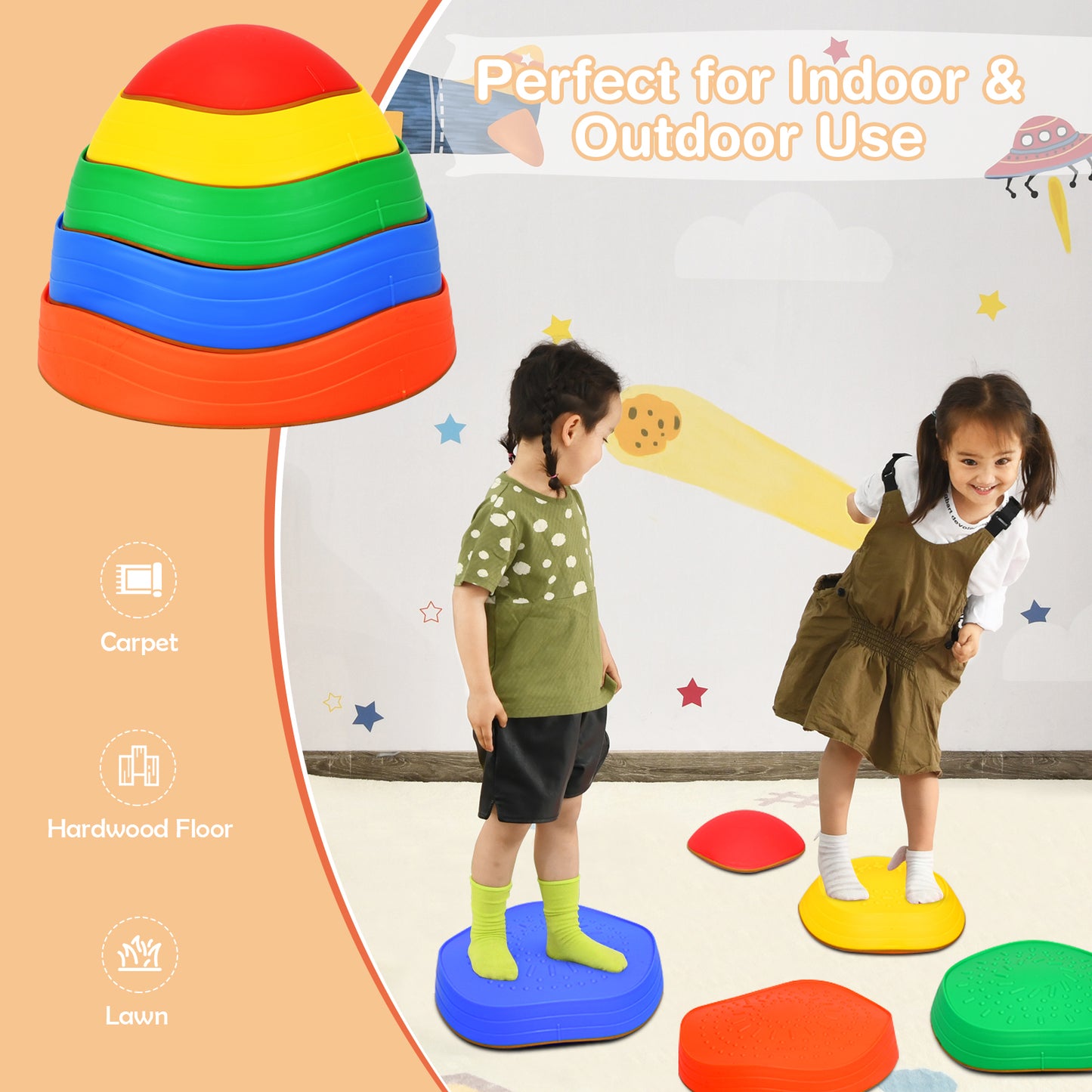 5 Pieces Kids Balance Stepping Stones Kids Crystal