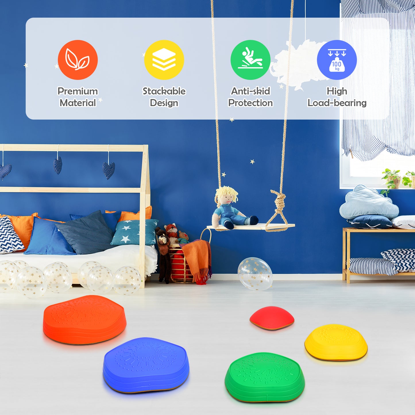 5 Pieces Kids Balance Stepping Stones Kids Crystal