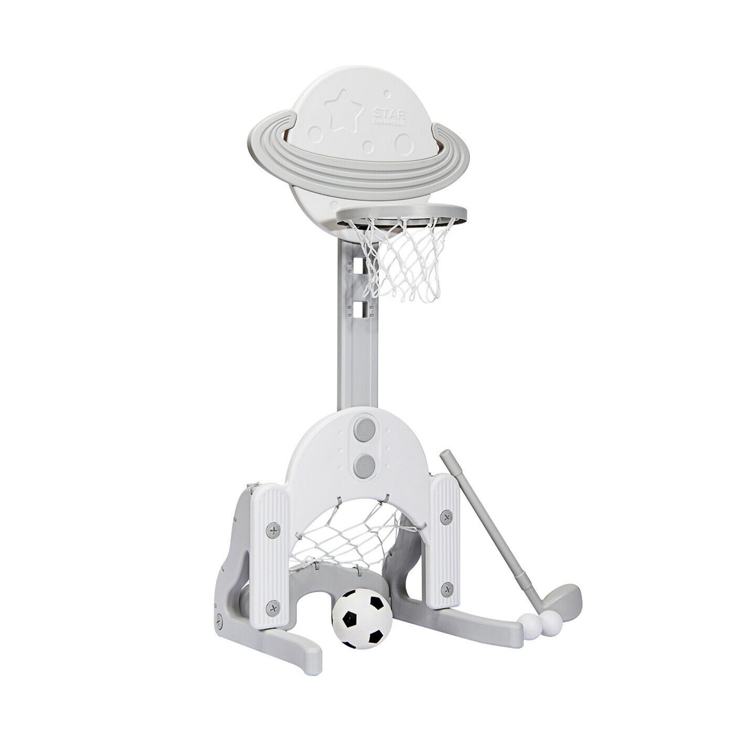 3 in 1 Kids Basketball Hoop Set with Balls-White Kids Crystal