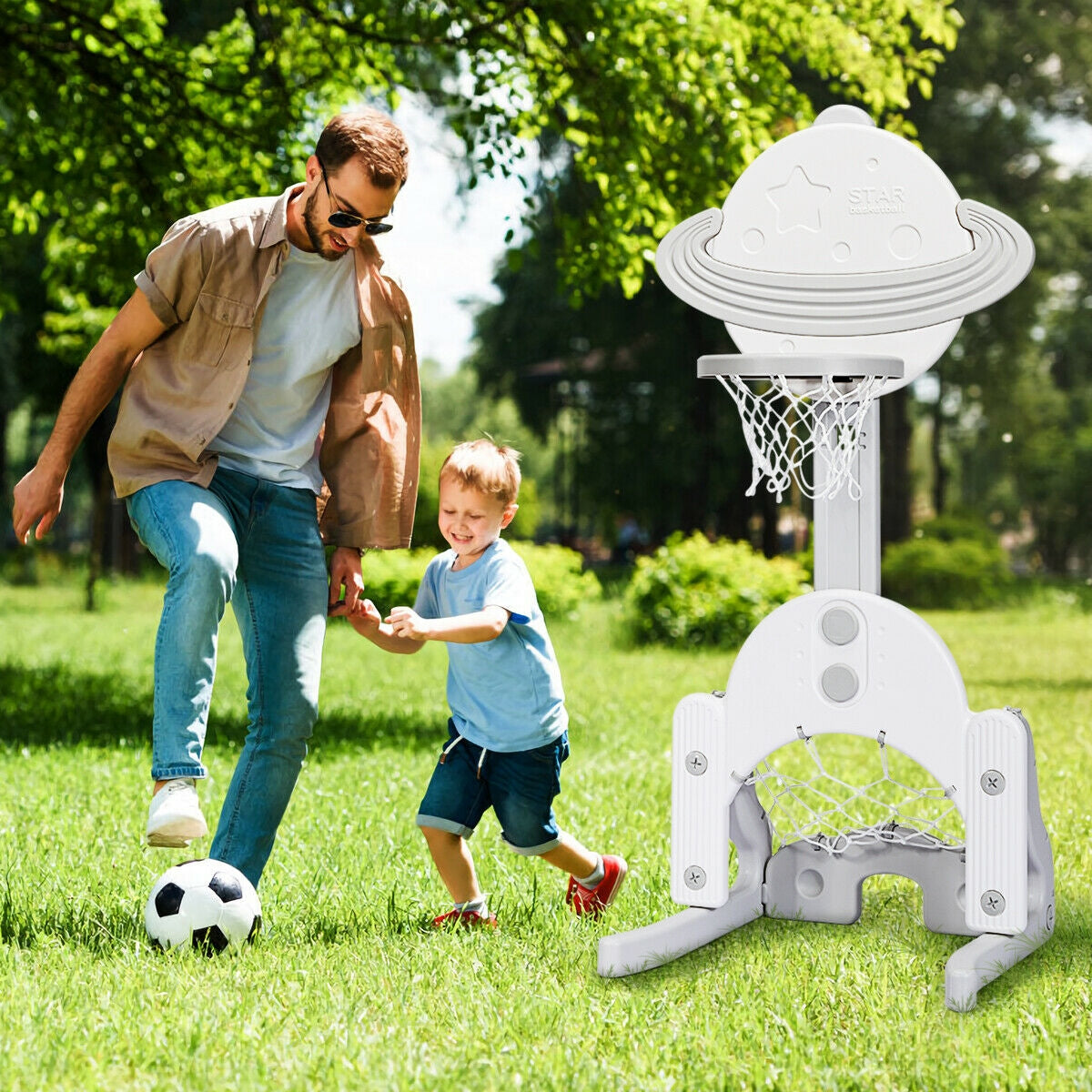 3 in 1 Kids Basketball Hoop Set with Balls-White Kids Crystal