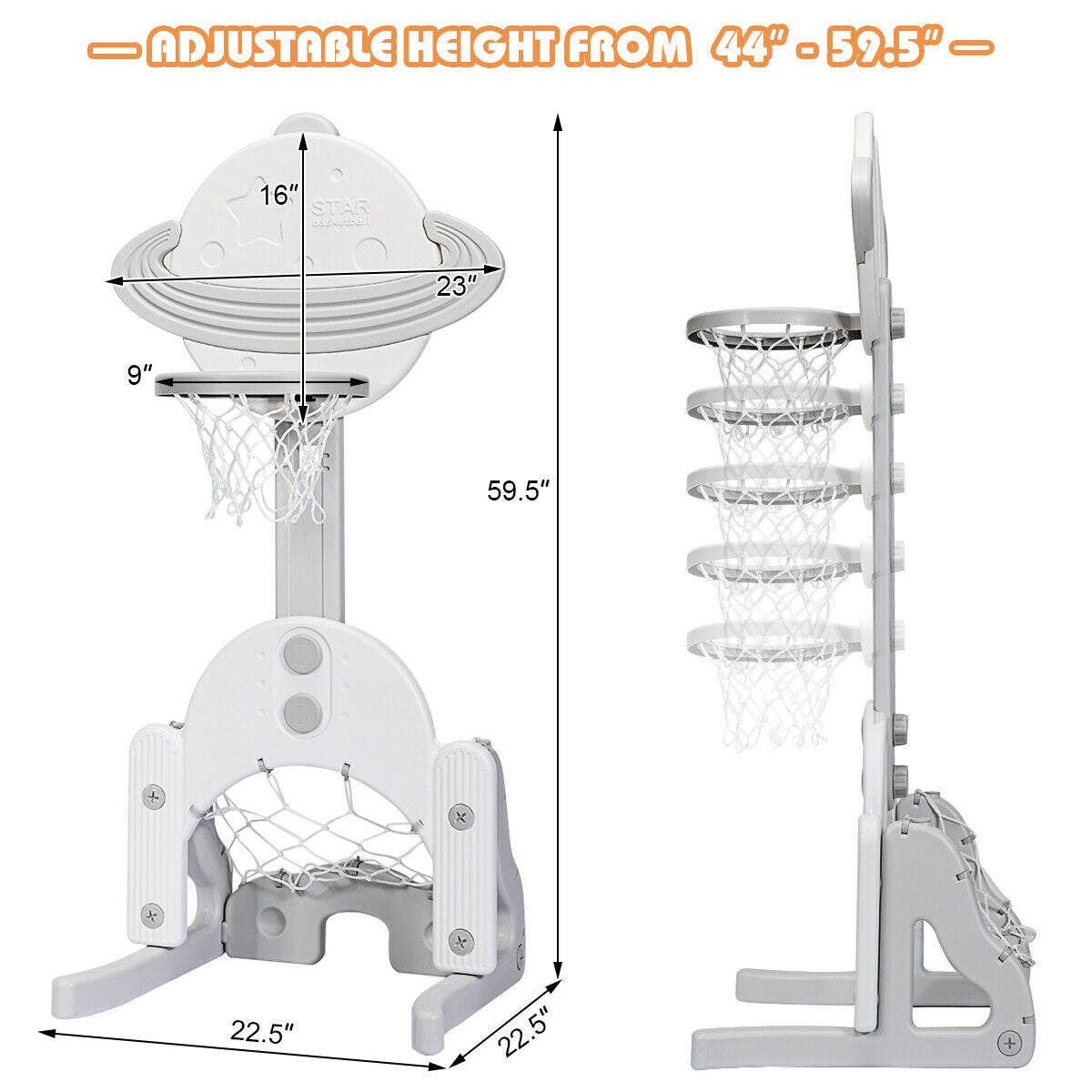 3 in 1 Kids Basketball Hoop Set with Balls-White Kids Crystal
