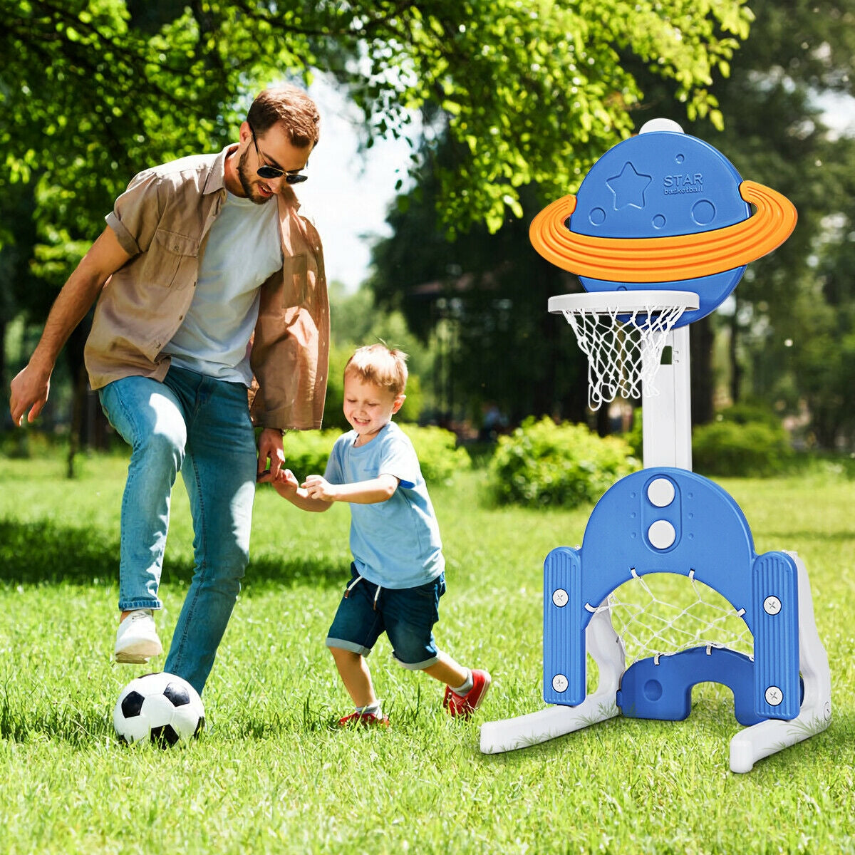 3 in 1 Kids Basketball Hoop Set with Balls-Blue Kids Crystal