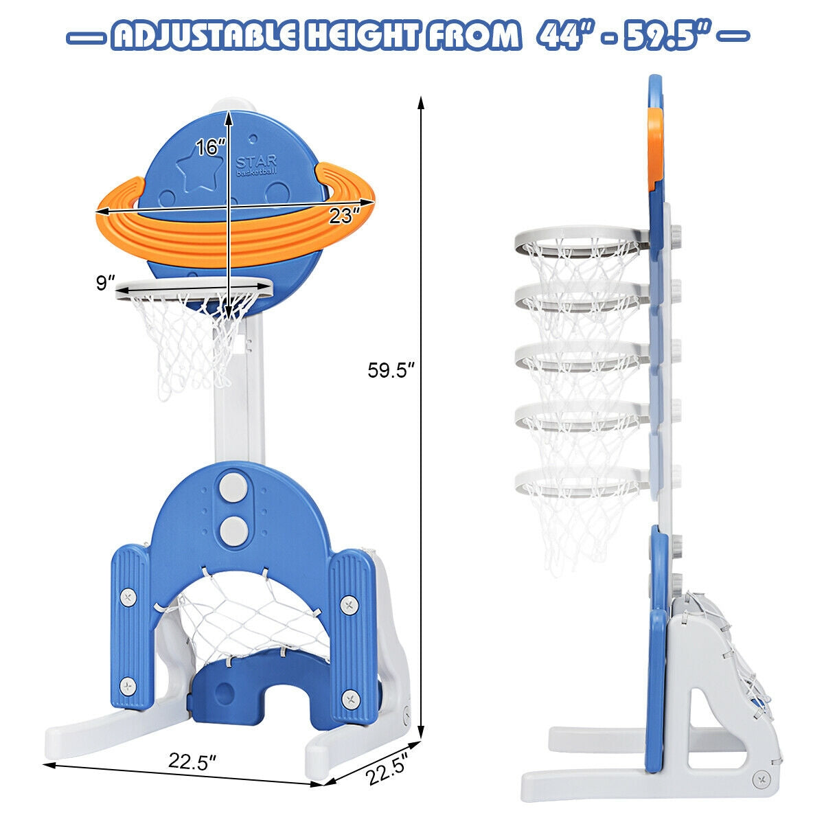 3 in 1 Kids Basketball Hoop Set with Balls-Blue Kids Crystal