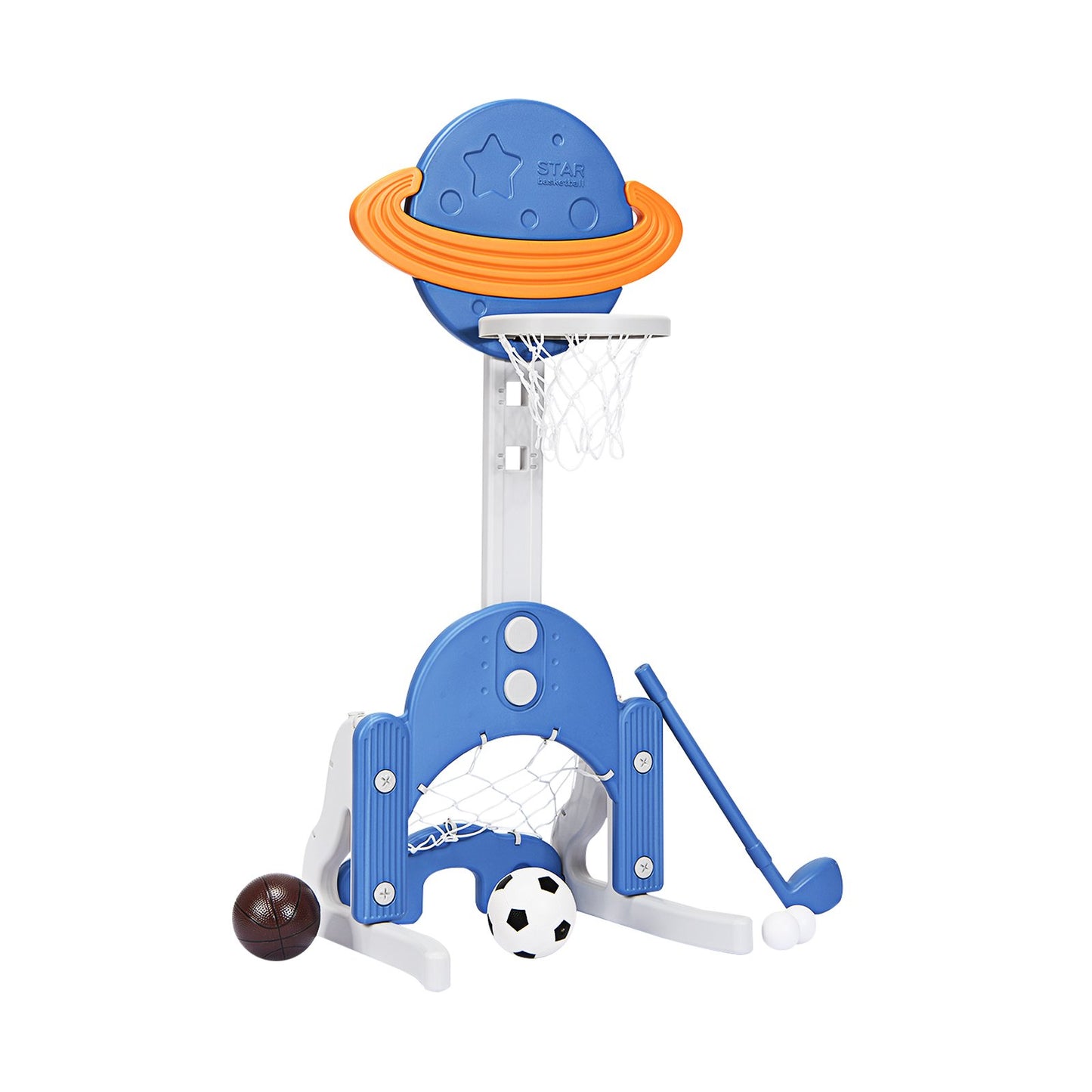3 in 1 Kids Basketball Hoop Set with Balls-Blue Kids Crystal