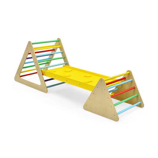 3 in 1 Wooden Set of 2 Triangle Climber with Ramp for Slid Kids Crystal