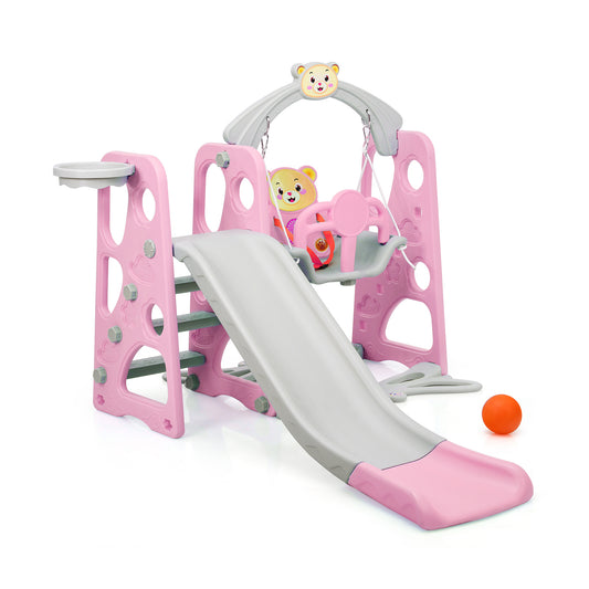 3 in 1 Toddler Climber and Swing Set Slide Playset-Pink Kids Crystal