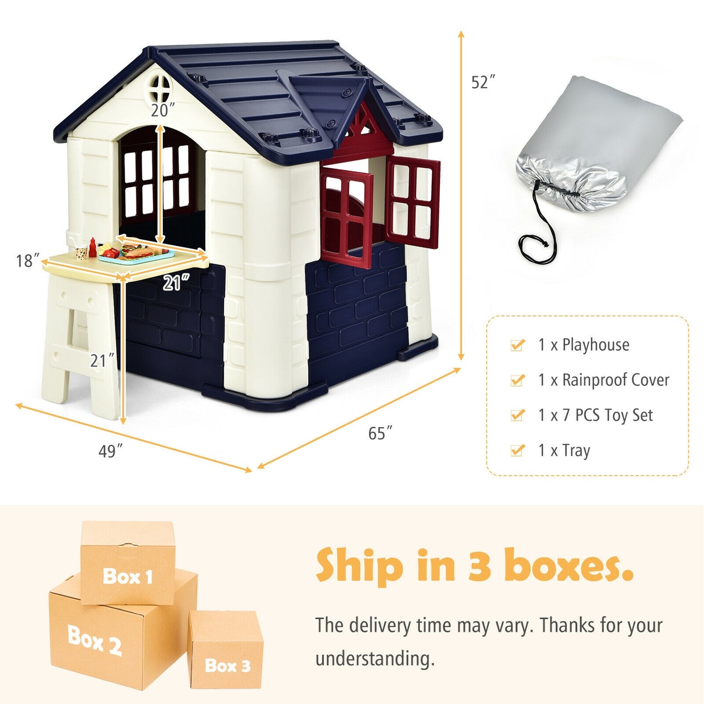 Kid’s Playhouse Pretend Toy House For Boys and Girls 7 Pieces Toy Set-Blue Kids Crystal