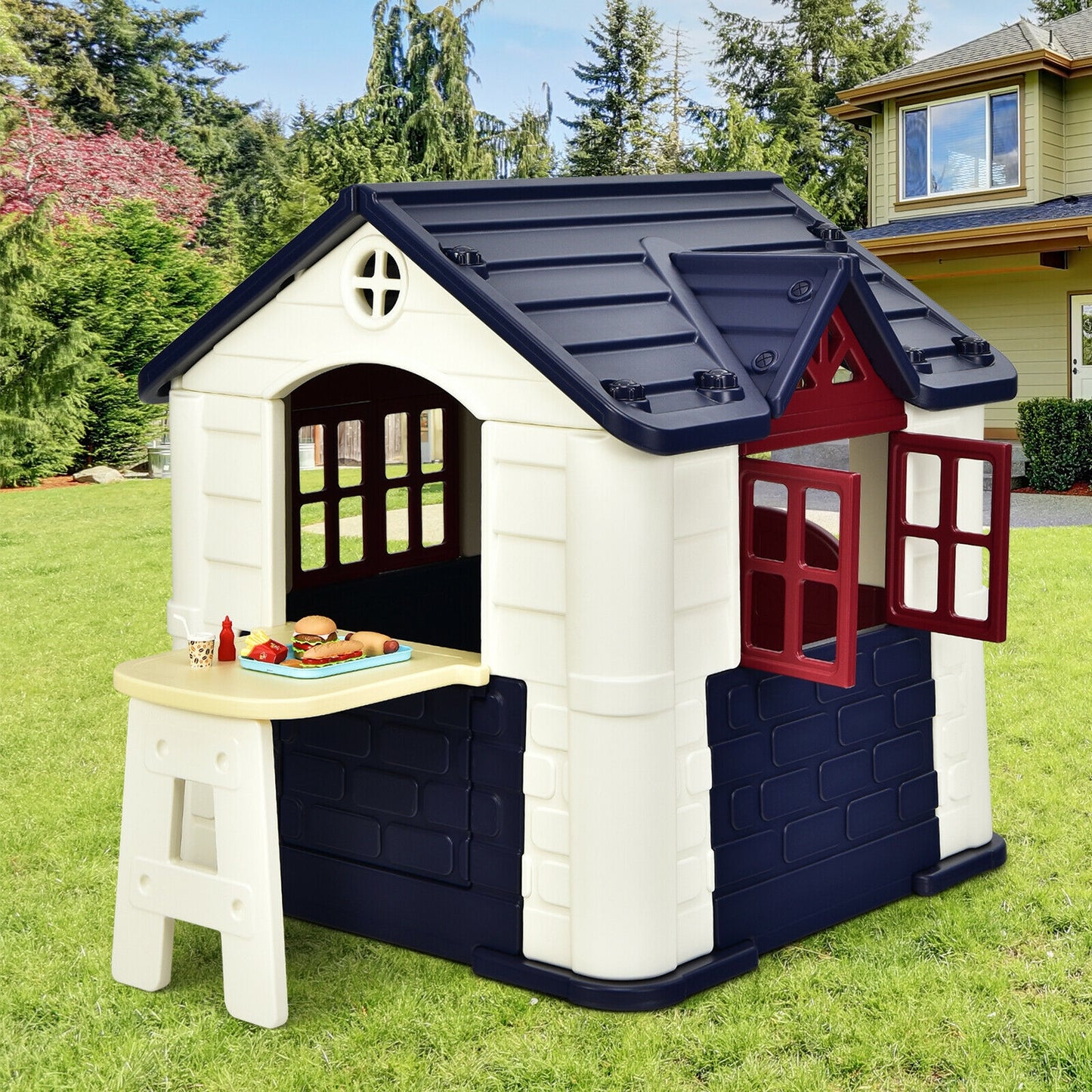 Kid’s Playhouse Pretend Toy House For Boys and Girls 7 Pieces Toy Set-Blue Kids Crystal