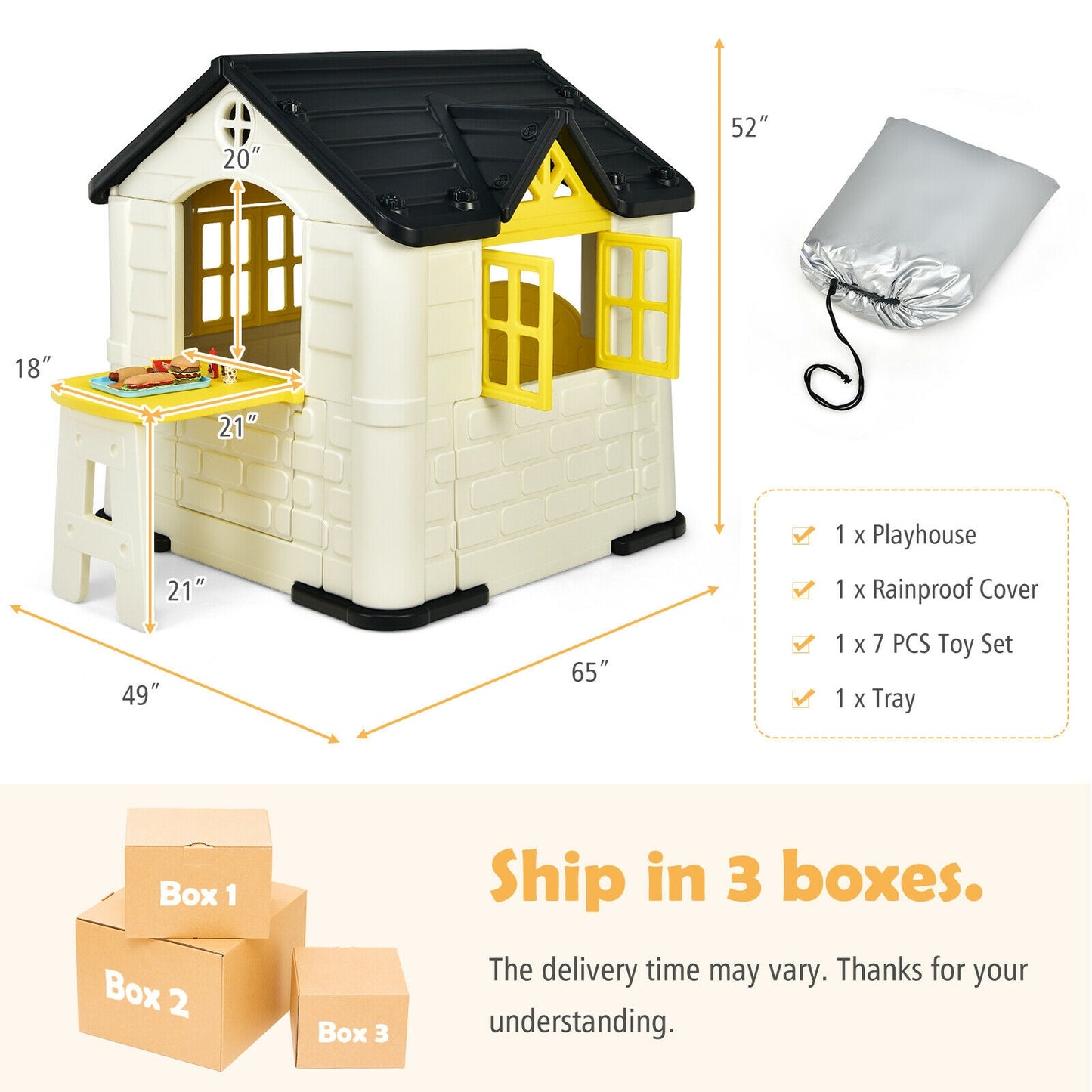 Kid’s Playhouse Pretend Toy House For Boys and Girls 7 Pieces Toy Set-Yellow Kids Crystal