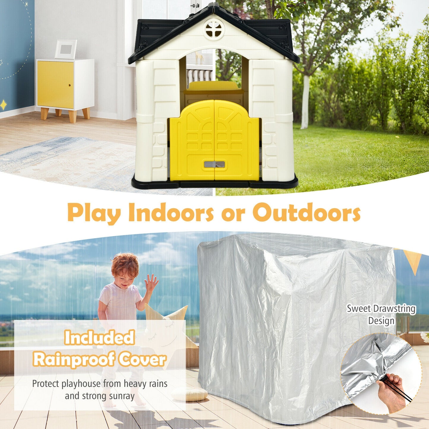Kid’s Playhouse Pretend Toy House For Boys and Girls 7 Pieces Toy Set-Yellow Kids Crystal